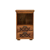 ONIJA  Solid Wood Bed Side Table For Bed Room / Living Room| With Open & Drawer Storage Solid Wood Bedside Table  (Finish Color - Honey Finish, Pre-assembled)